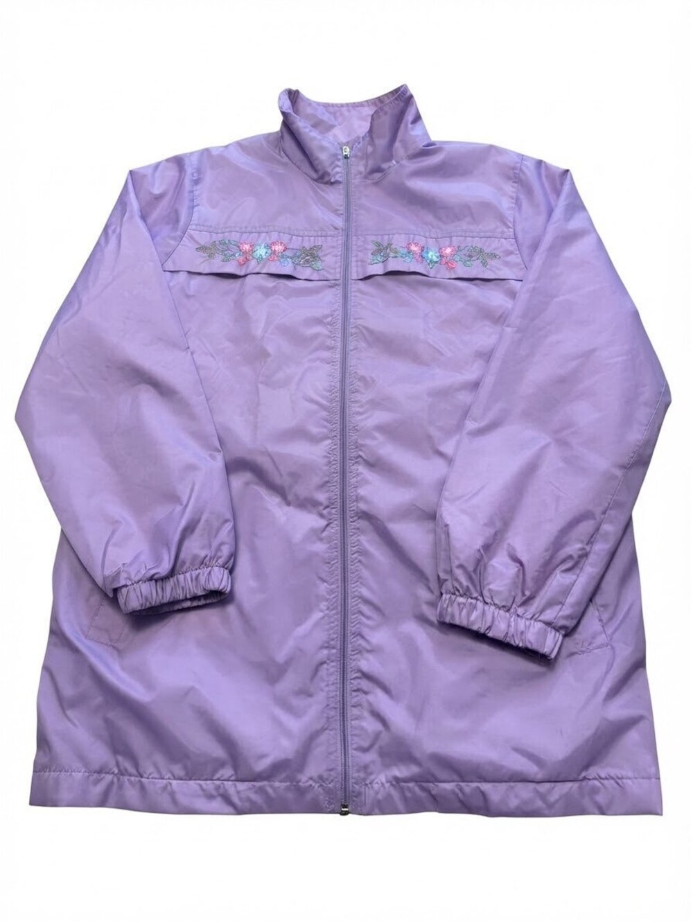 Vtg Blair Lavender Floral Embroidered Zip-Up Lightweight Jacket Windbreaker Med